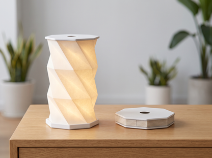 Lumina Fold lamp extended and folded flat, showing how it collapses